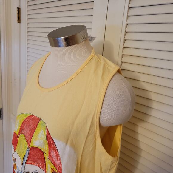 Y2K Yellow Teddy Bear Graphic Tank Top 2000s Flowy Cotton XL Summer Cute - Picture 2 of 8